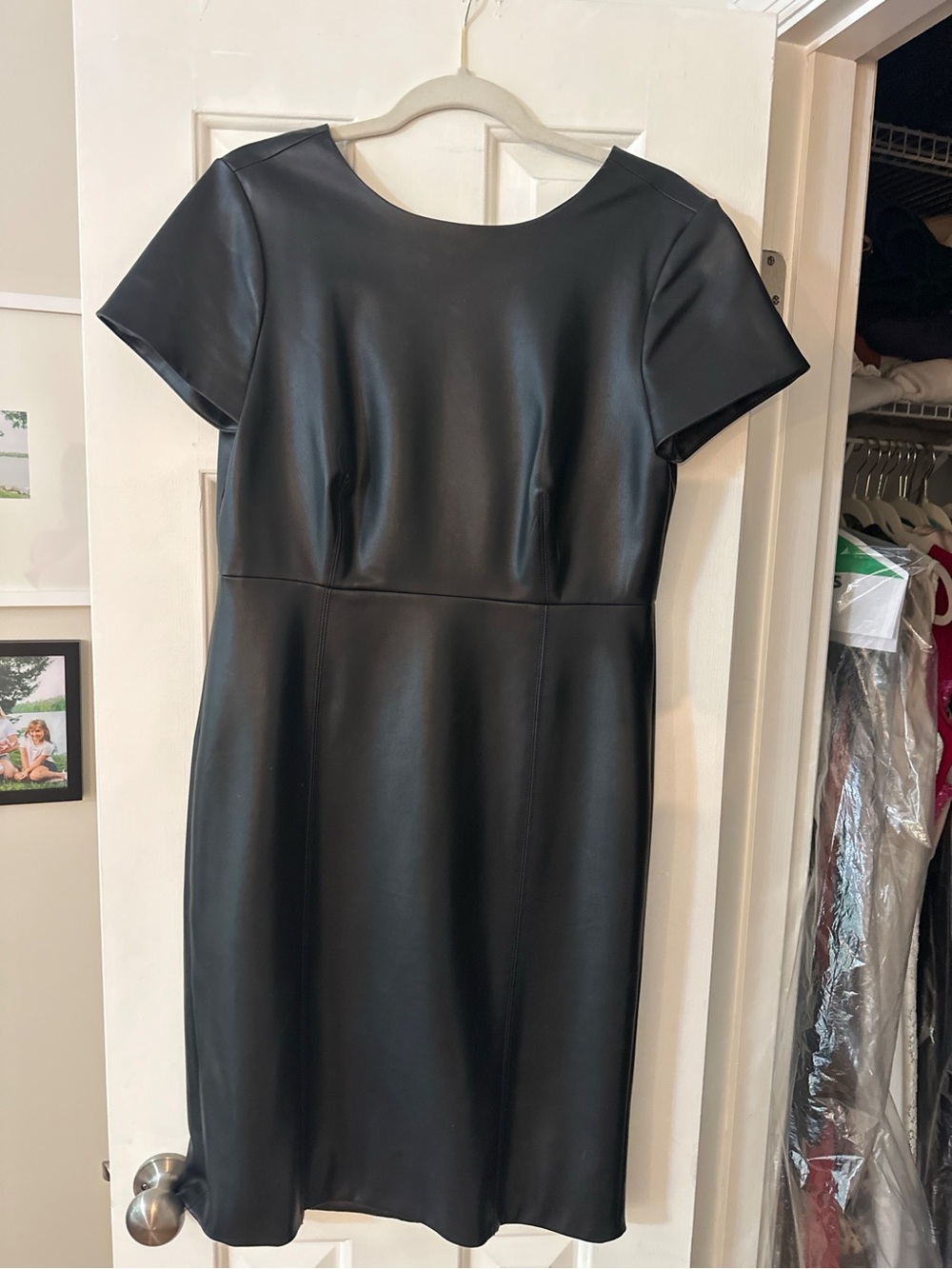 Ann Taylor Black Faux Leather Midi Sheath Dress